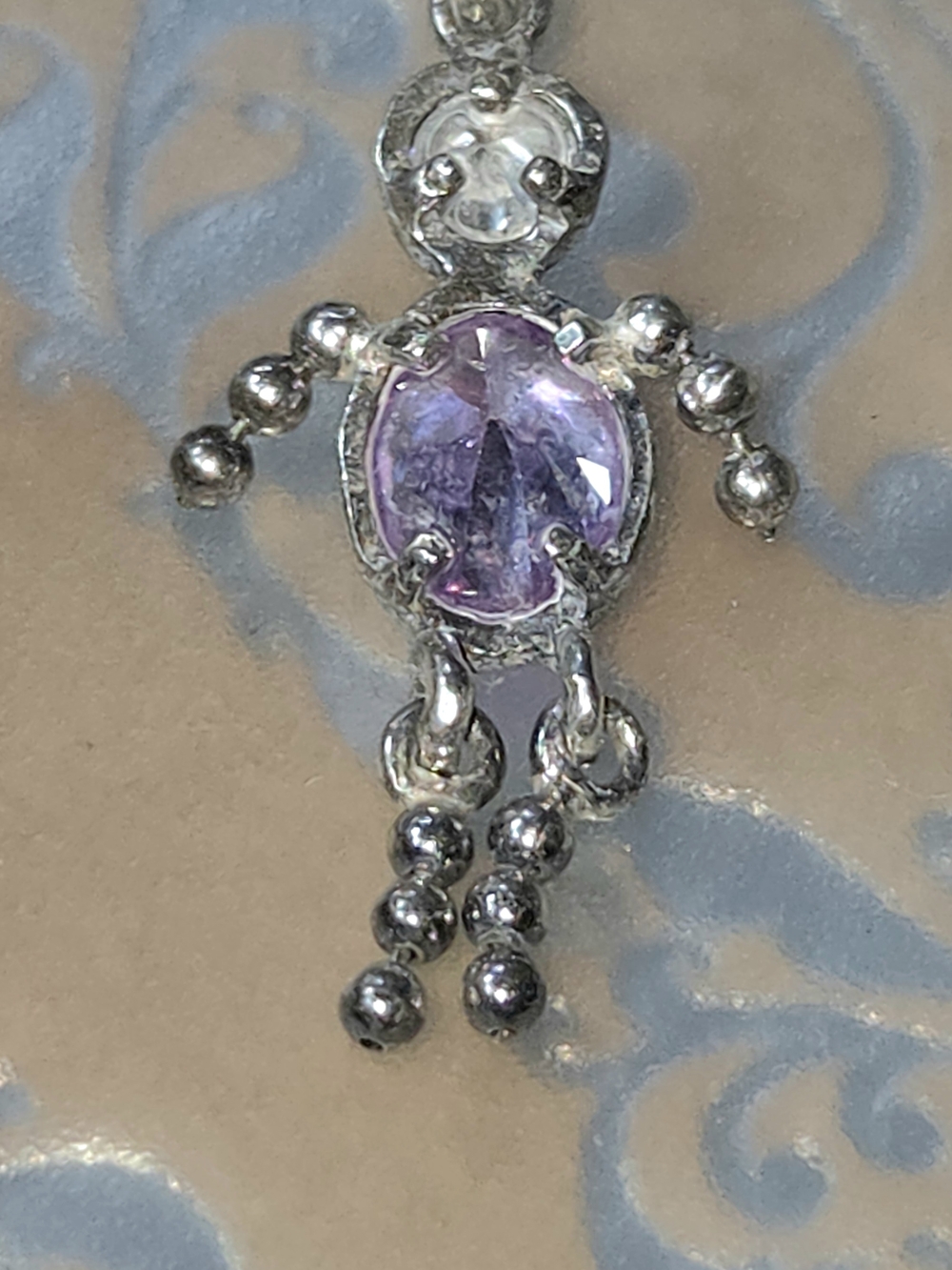 Sterling Silver Boy Pendant Charm with CZ & Amythest Gemstone